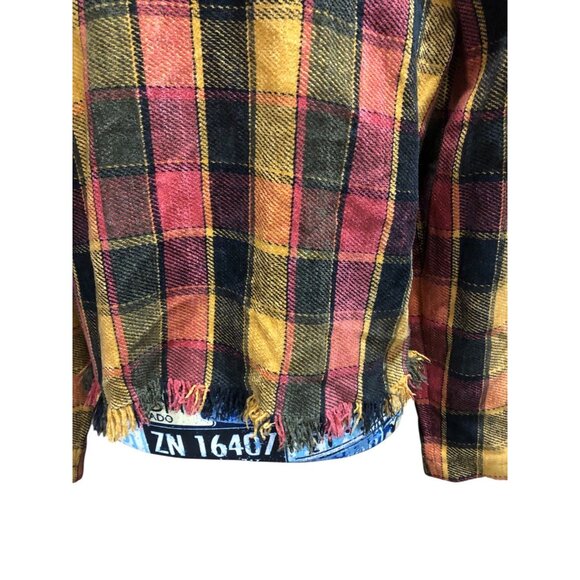 Stonebridge Scarecrow Multi Fall Color Patchwork Fringe Trim Button Blazer Sz M - Picture 14 of 16